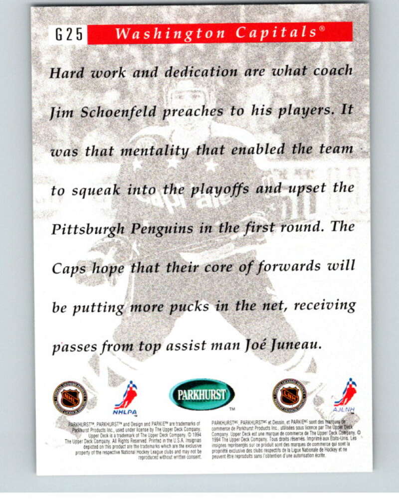 1994-95 Parkhurst Crash the Game Gold #25 Joe Juneau Capitals  V54671 Image 2