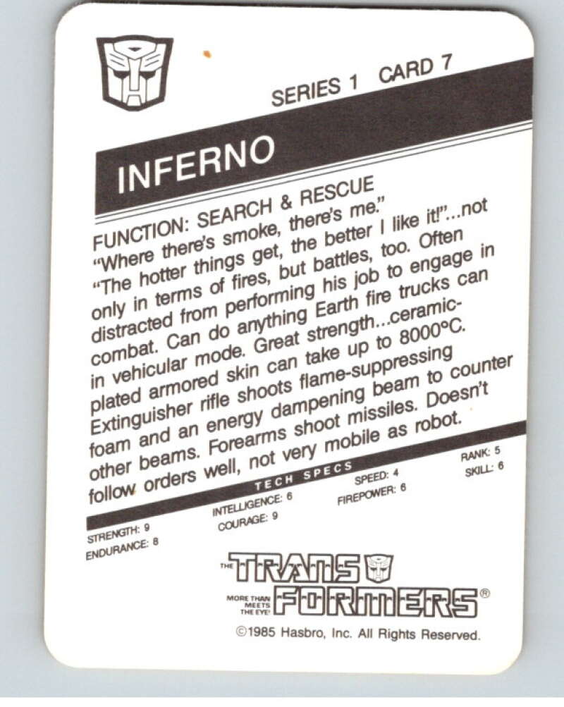 1985 Hasbro Transformers #7 Inferno   V54733 Image 2