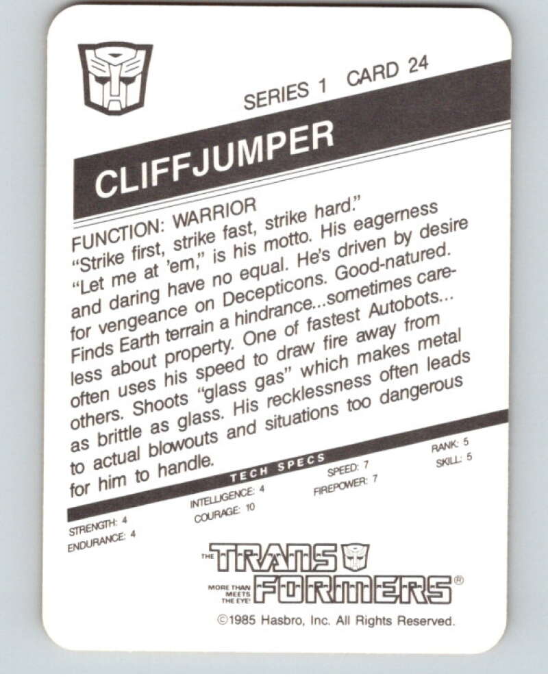 1985 Hasbro Transformers #24 Cliffjumper   V54738 Image 2