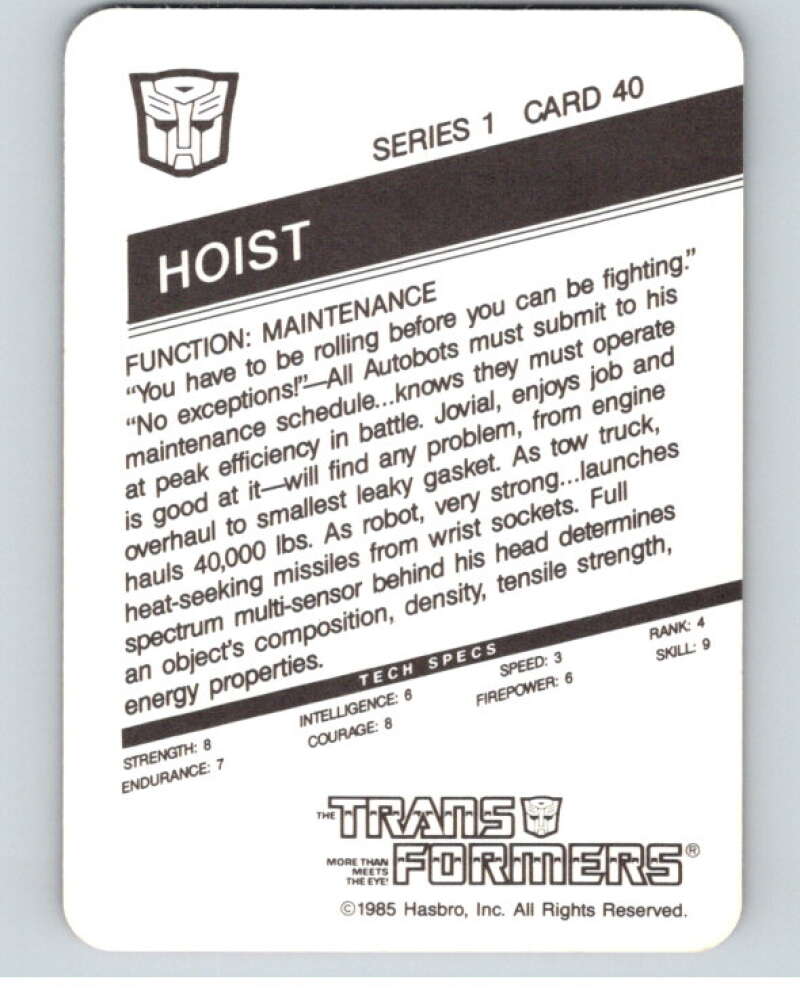 1985 Hasbro Transformers #40C Hoist   V54742 Image 2
