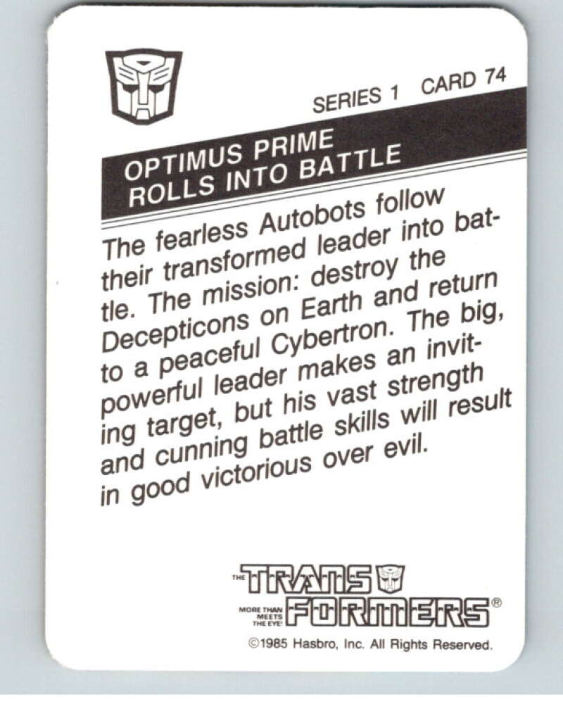1985 Hasbro Transformers #74 Optimus Prime Rolls into Battle   V54751 Image 2