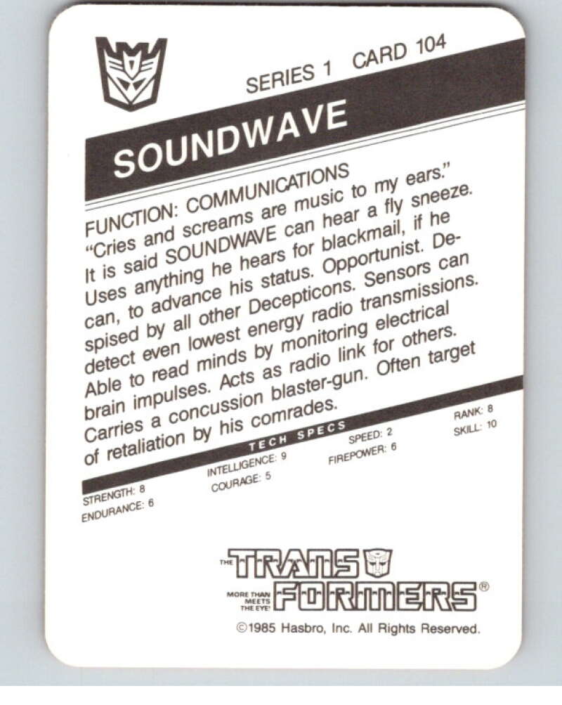 1985 Hasbro Transformers #104A Soundwave   V54758 Image 2