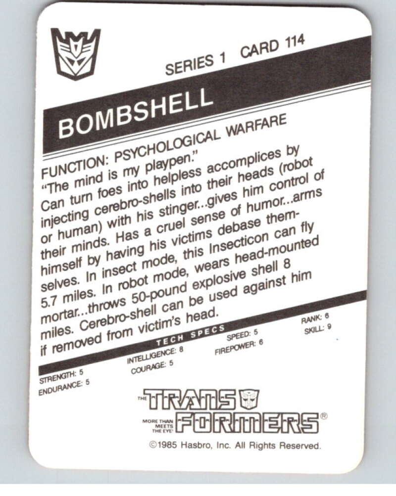 1985 Hasbro Transformers #114A Bombshell   V54762 Image 2