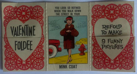 1963 Valentine Foldees #52 Mink Coat, Football, Bikini  V54926 Image 1