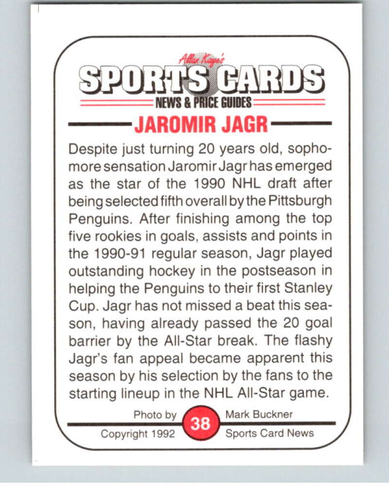 1991 Sports Card Magazine Card #38 Jaromir Jagr  V54990 Image 2