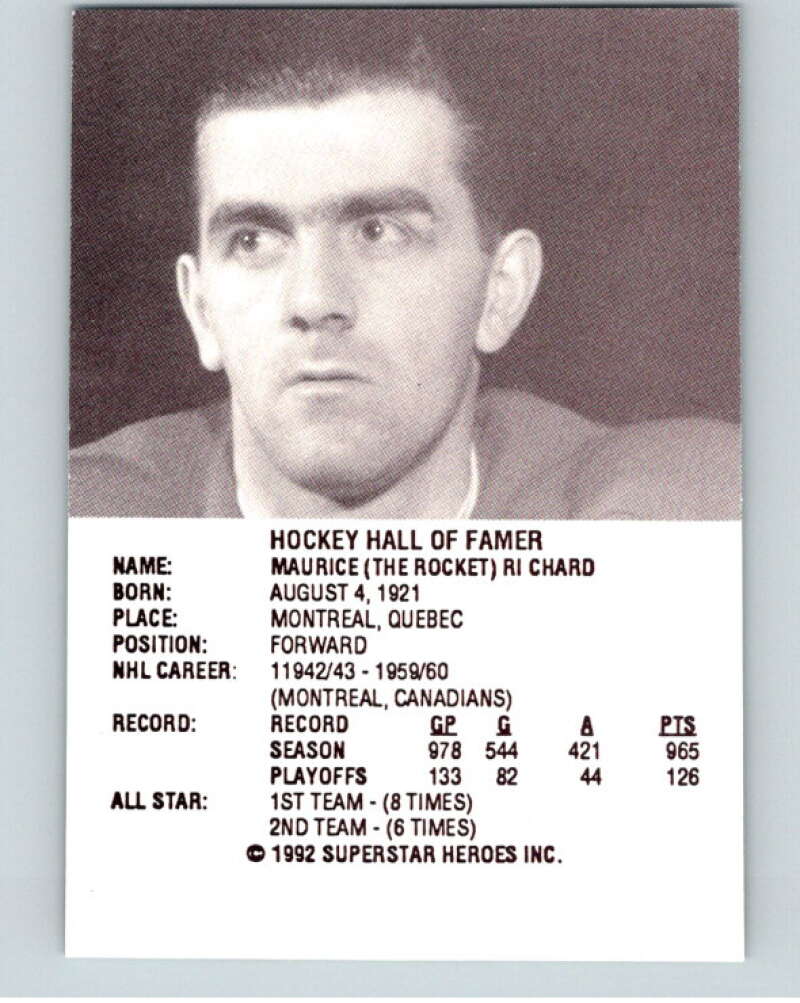 1992 Super Star Heroes Gold Foil Hall Of Fame Maurice Richard  V54994 Image 2