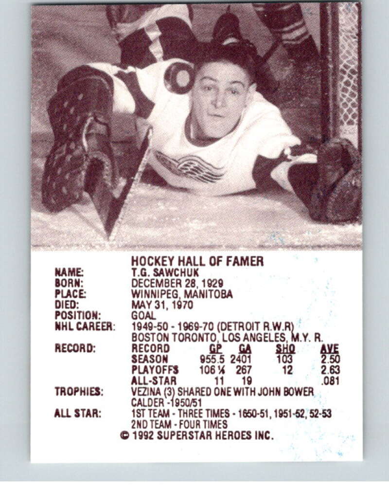 1992 Super Star Heroes Gold Foil Hall Of FameTerry Sawchuck  V55000 Image 2