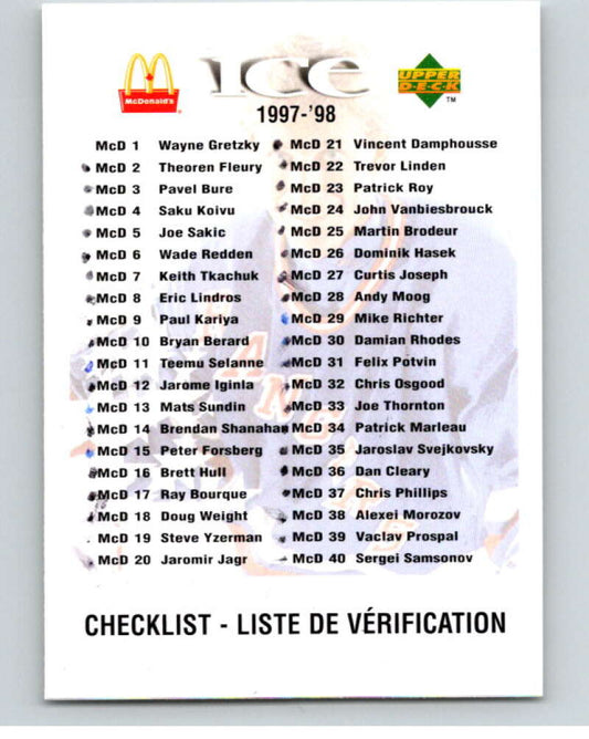 1997-98 McDonald's Upper Deck #NNO Checklist  V55083 Image 1