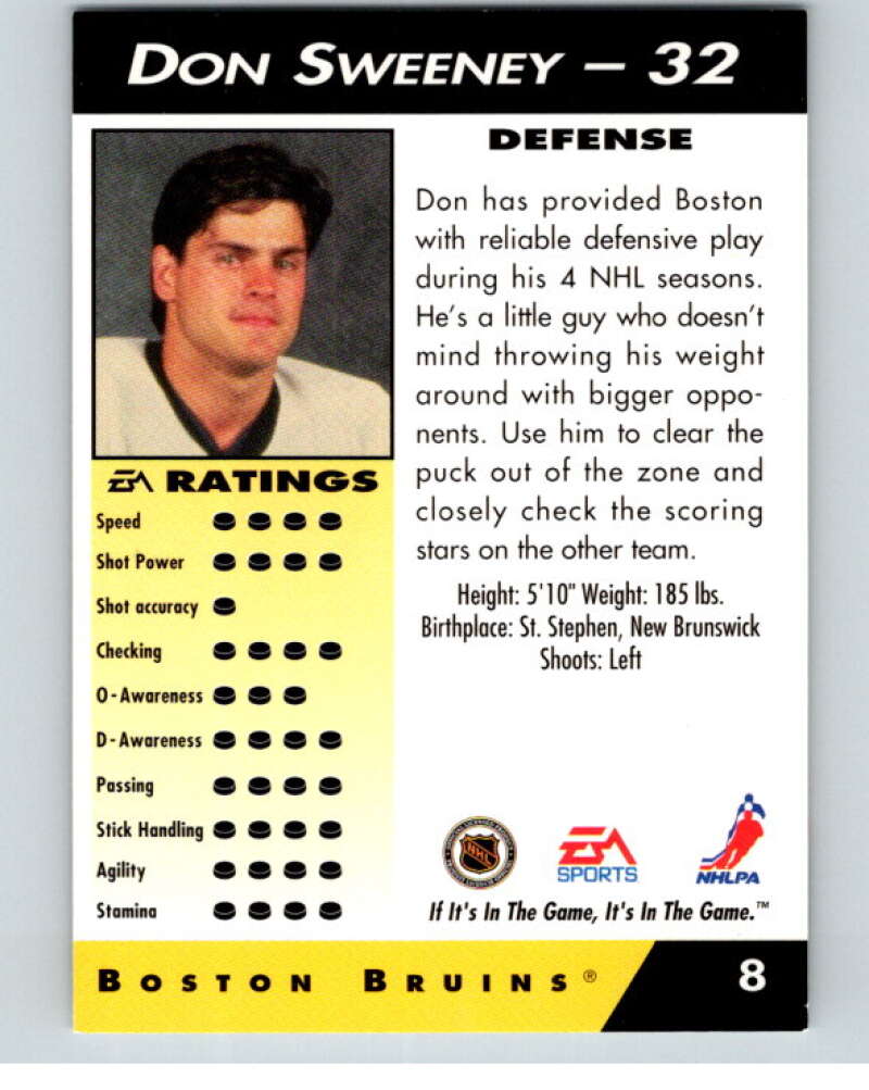 1994 EA Sports Hockey NHLPA '94 #8 Don Sweeney  V55116 Image 2