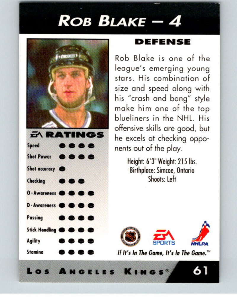 1994 EA Sports Hockey NHLPA '94 #61 Rob Blake  V55184 Image 2