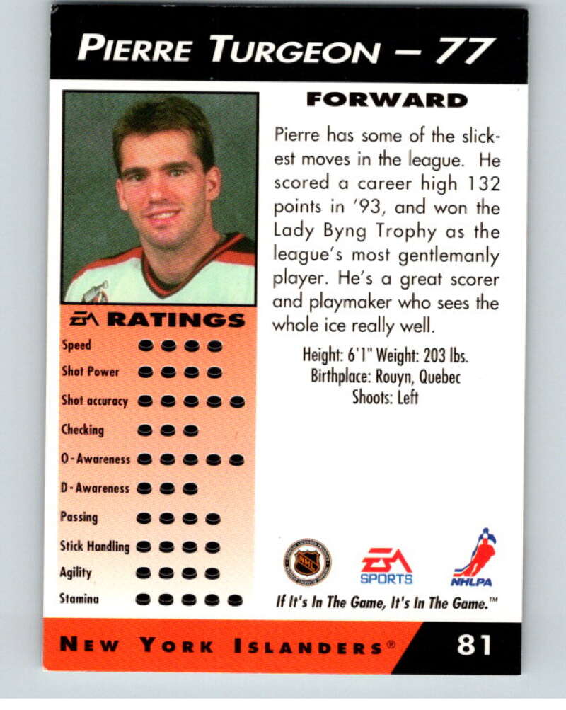 1994 EA Sports Hockey NHLPA '94 #81 Pierre Turgeon  V55199 Image 2