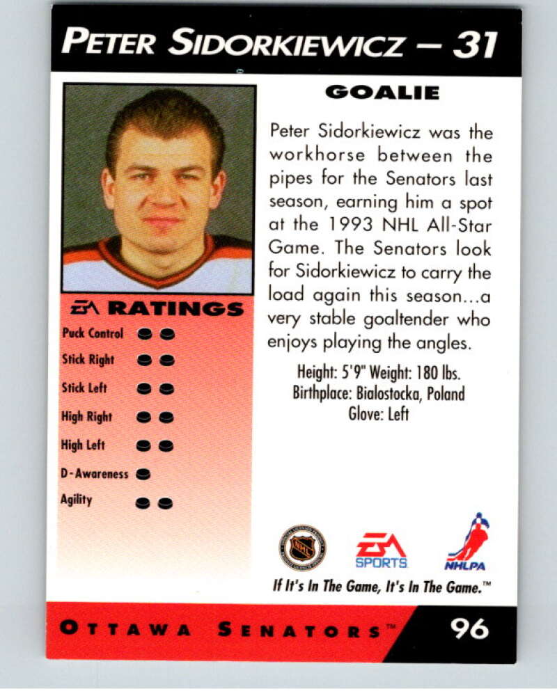 1994 EA Sports Hockey NHLPA '94 #96 Peter Sidorkiewicz  V55219 Image 2