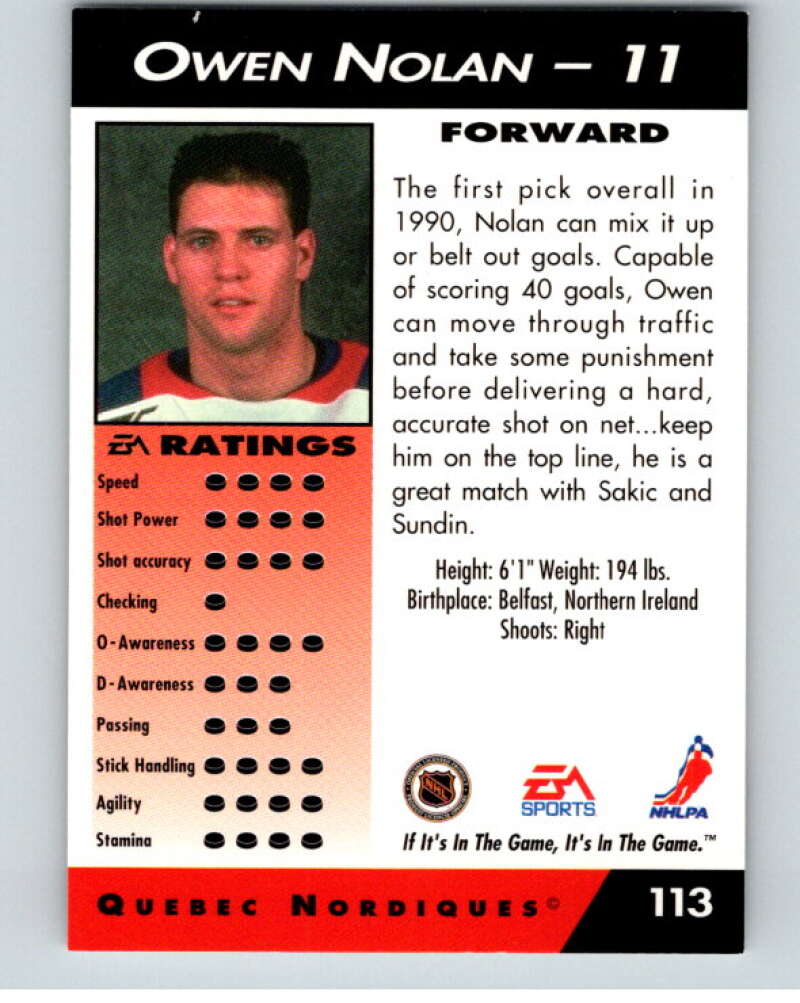 1994 EA Sports Hockey NHLPA '94 #113 Owen Nolan  V55235 Image 2