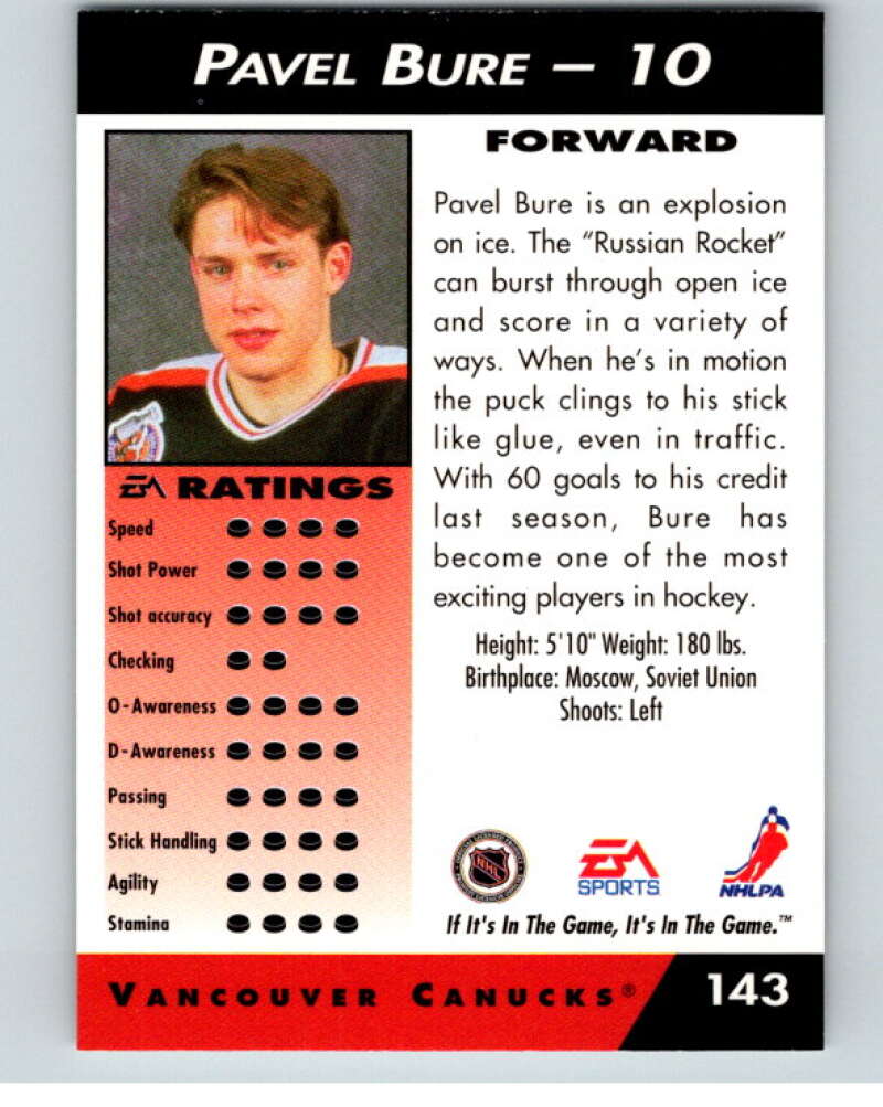 1994 EA Sports Hockey NHLPA '94 #143 Pavel Bure  V55245 Image 2