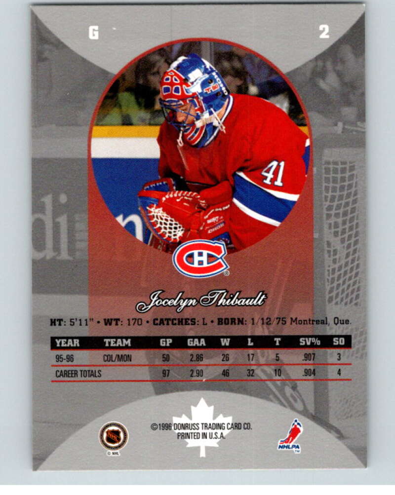 1996-97 Donruss Canadian Ice #2 Jocelyn Thibault  Montreal Canadiens  V55290 Image 2