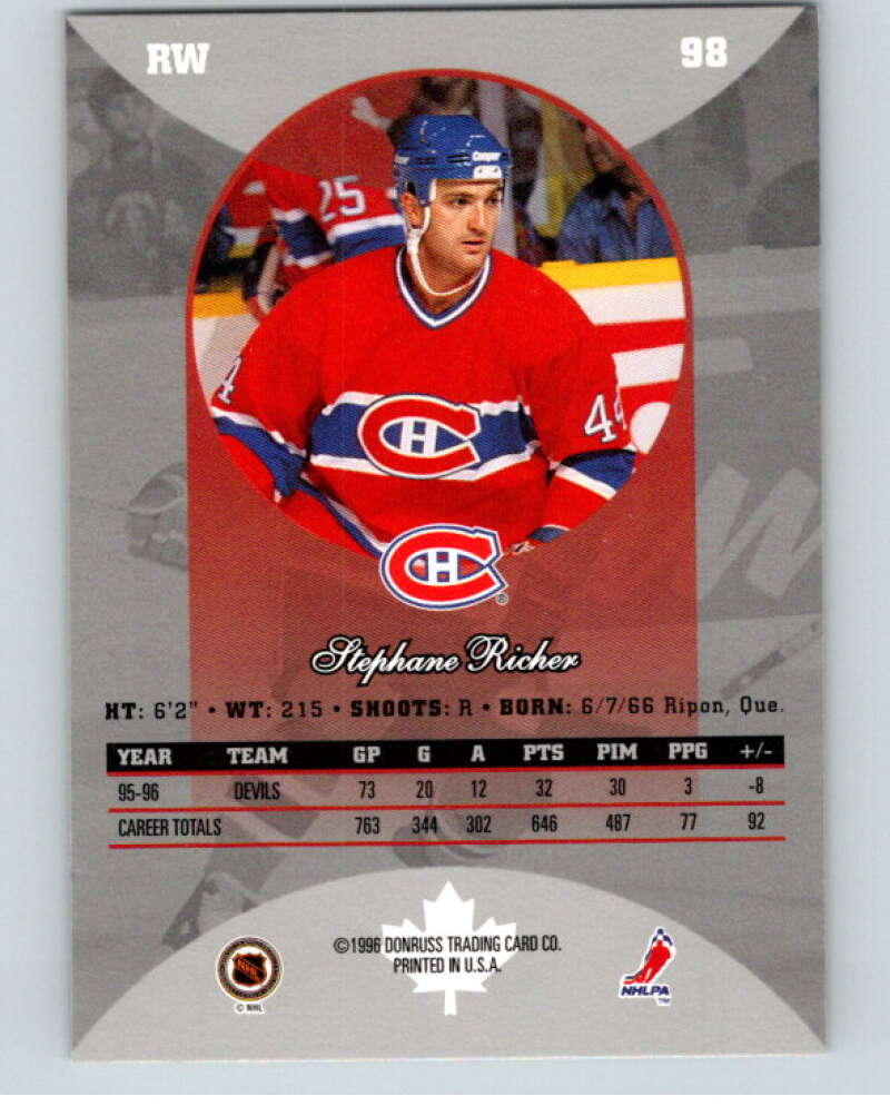1996-97 Donruss Canadian Ice #98 Stephane Richer  Montreal Canadiens  V55386 Image 2