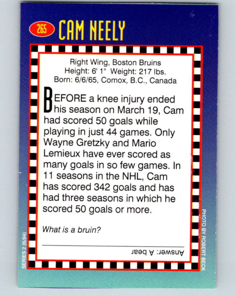 1994 Sports Illustrated for Kids II #265 Cam Neely  Image 2