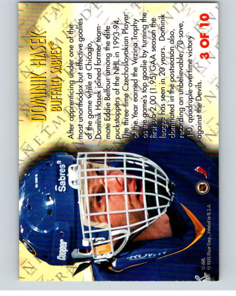 1994-95 Fleer Netminders #3 Dominik Hasek  Image 2