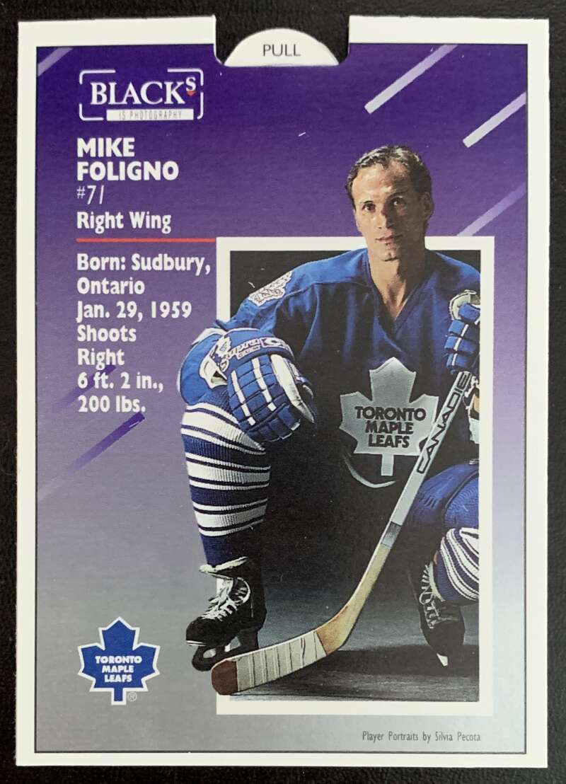 1993-94 Maple Leafs Score Black's #21 Mike Foligno  V56288 Image 2