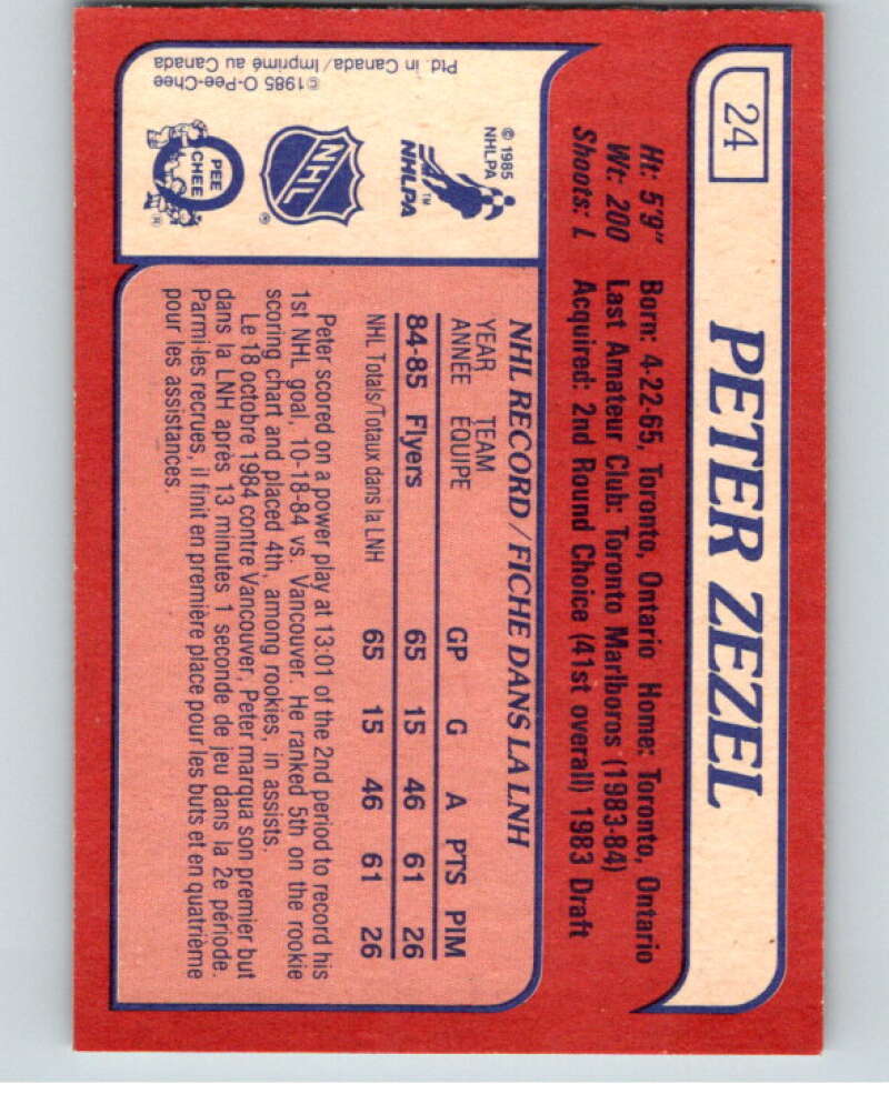 1985-86 O-Pee-Chee #24 Peter Zezel  RC Rookie Flyers  V56382 Image 2