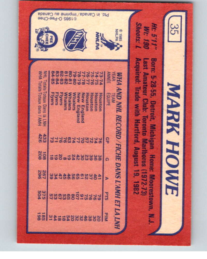 1985-86 O-Pee-Chee #35 Mark Howe  Philadelphia Flyers  V56409 Image 2