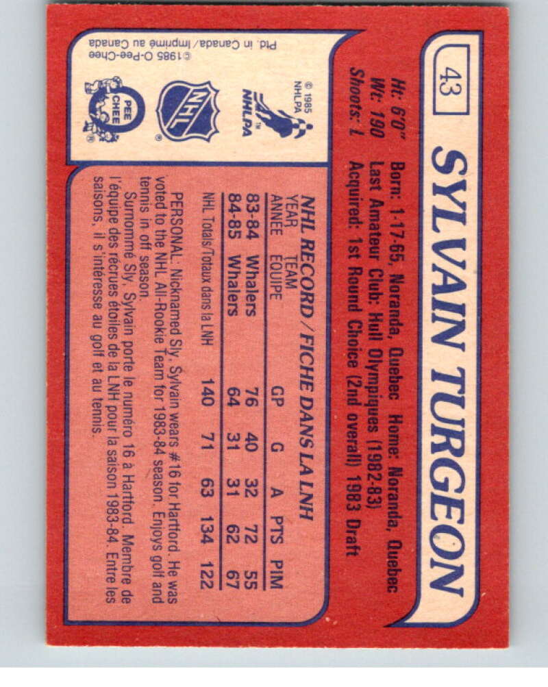 1985-86 O-Pee-Chee #43 Sylvain Turgeon  Hartford Whalers  V56432 Image 2