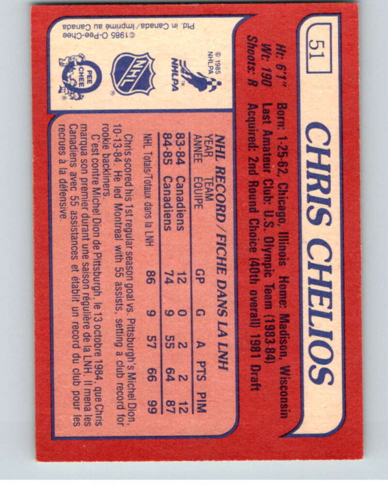 1985-86 O-Pee-Chee #51 Chris Chelios  Montreal Canadiens  V56449 Image 2