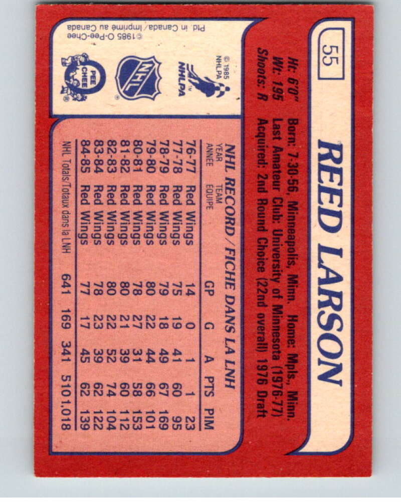 1985-86 O-Pee-Chee #55 Reed Larson  Detroit Red Wings  V56456 Image 2