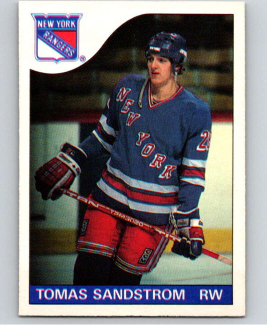 1985-86 O-Pee-Chee #123 Tomas Sandstrom RC Rookie Rangers  V56619 Image 1