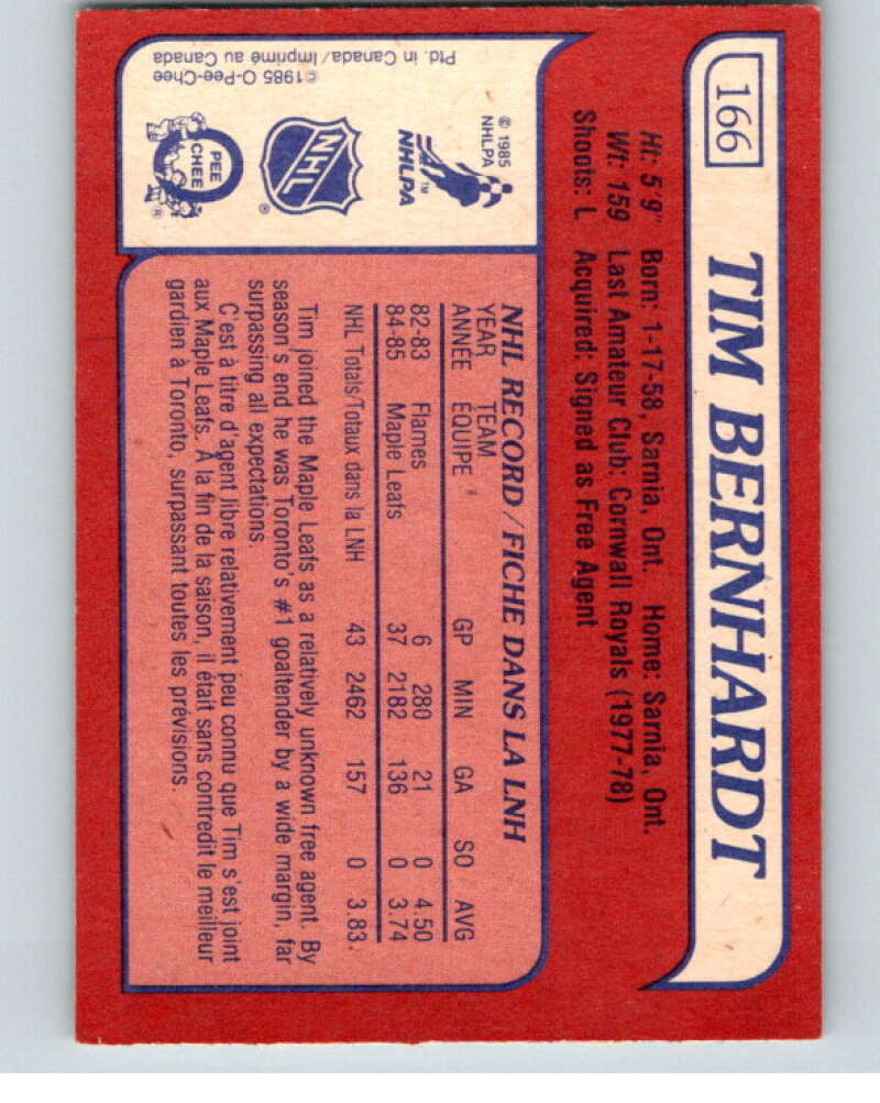 1985-86 O-Pee-Chee #166 Tim Bernhardt RC Rookie Maple Leafs  V56723 Image 2