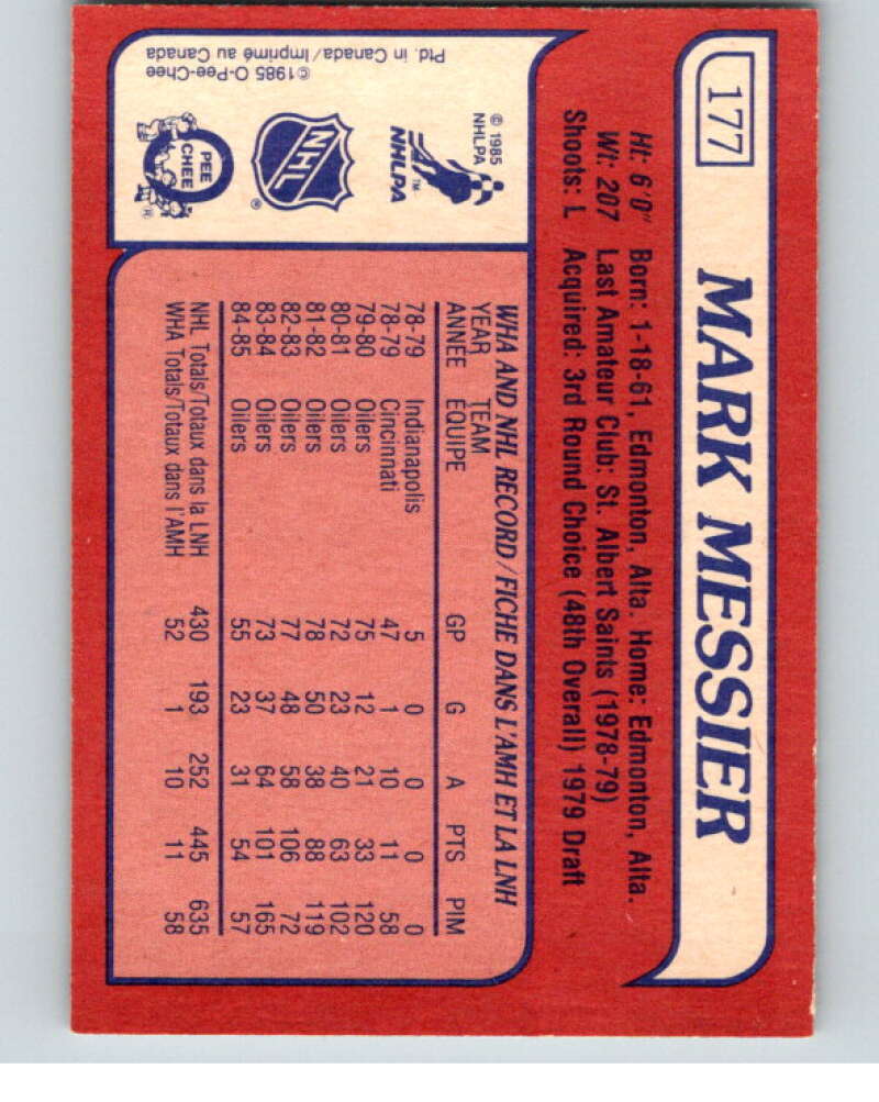 1985-86 O-Pee-Chee #177 Mark Messier  Edmonton Oilers  V56754 Image 2