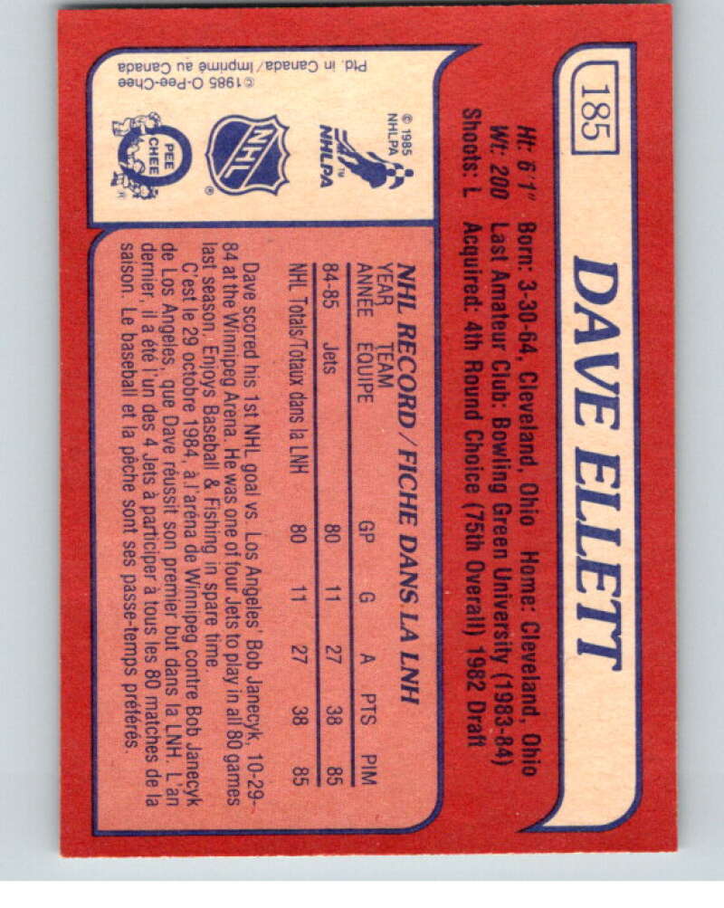 1985-86 O-Pee-Chee #185 Dave Ellett  RC Rookie Winnipeg Jets  V56769 Image 2