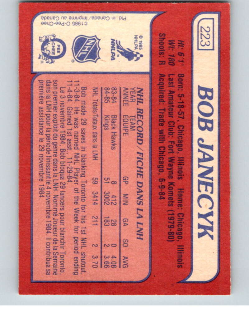 1985-86 O-Pee-Chee #223 Bob Janecyk RC Rookie  Kings  V56856 Image 2