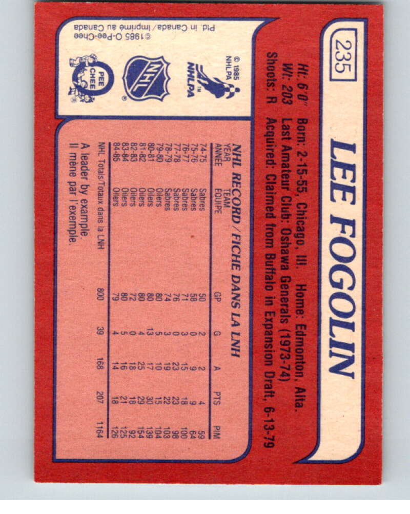 1985-86 O-Pee-Chee #235 Lee Fogolin  Edmonton Oilers  V56885 Image 2
