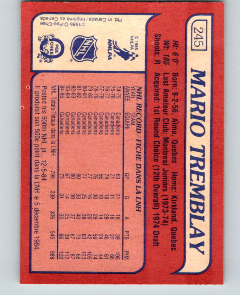 1985-86 O-Pee-Chee #245 Mario Tremblay  Montreal Canadiens  V56909 Image 2