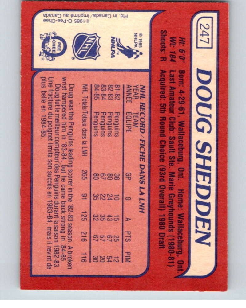 1985-86 O-Pee-Chee #247 Doug Shedden  Pittsburgh Penguins  V56912 Image 2