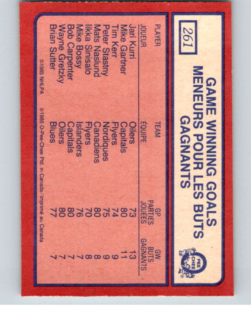 1985-86 O-Pee-Chee #261 Jari Kurri LL  Edmonton Oilers  V56934 Image 2