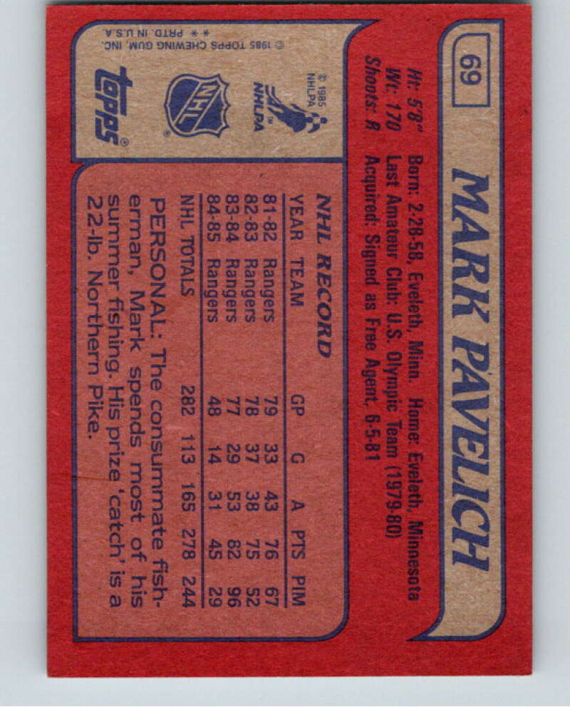 1985-86 Topps #69 Mark Pavelich   V56969 Image 2