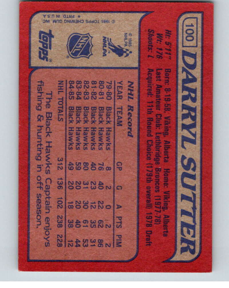 1985-86 Topps #100 Darryl Sutter   V56981 Image 2
