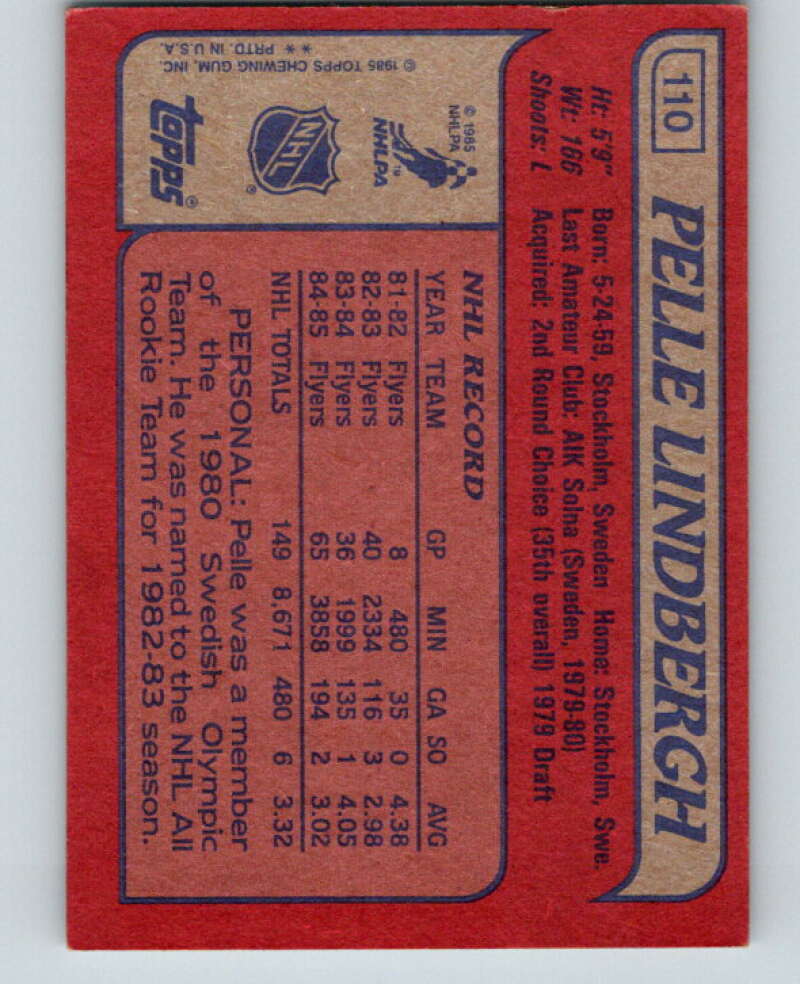 1985-86 Topps #110 Pelle Lindbergh   V56988 Image 2