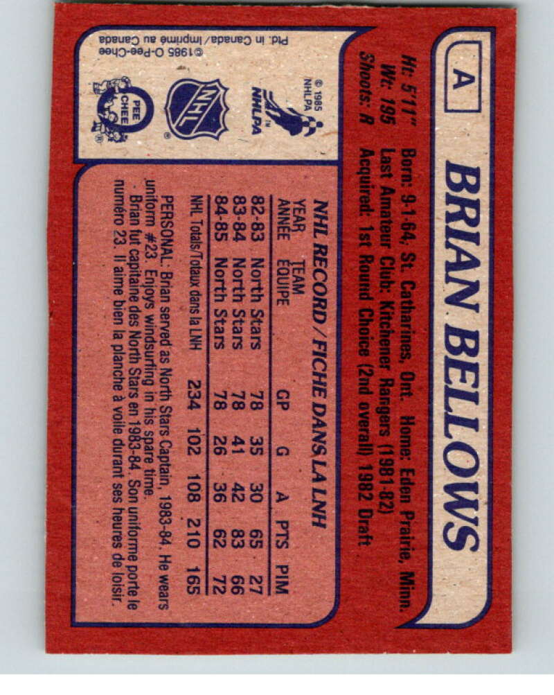 1985-86 O-Pee-Chee Box Bottom #A Brian Bellows  V57066 Image 2