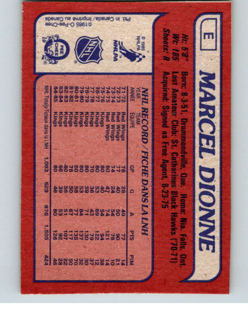 1985-86 O-Pee-Chee Box Bottom #E Marcal Dionne  V57069 Image 2