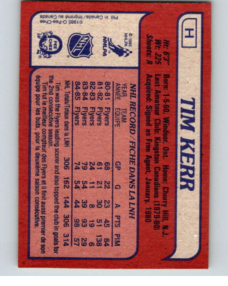 1985-86 O-Pee-Chee Box Bottom #H Tim Kerr  V57072 Image 2