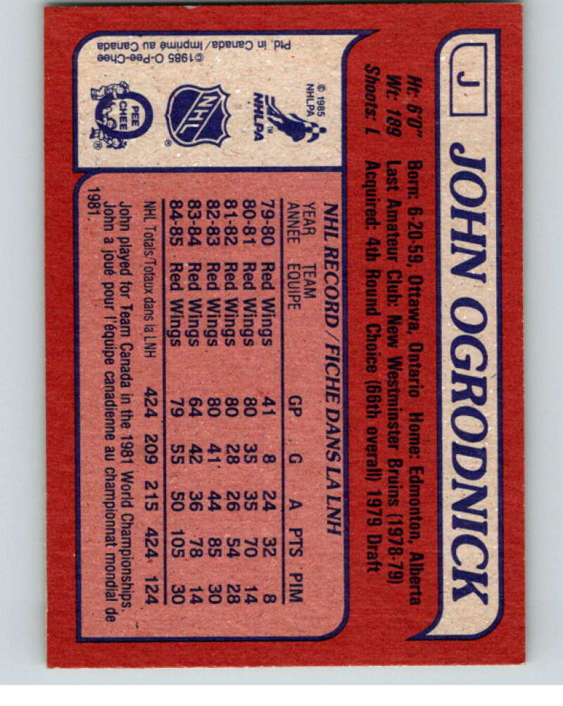 1985-86 O-Pee-Chee Box Bottom #J John Ogrodnick  V57076 Image 2
