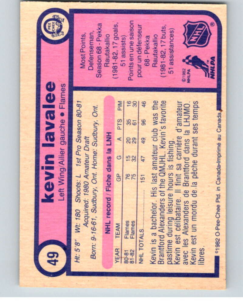 1982-83 O-Pee-Chee #49 Kevin LaVallee  RC Rookie Calgary Flames  V57433 Image 2