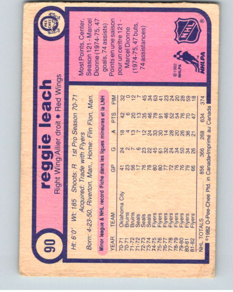 1982-83 O-Pee-Chee #90 Reggie Leach  RC Rookie Detroit Red Wings  V57742 Image 2