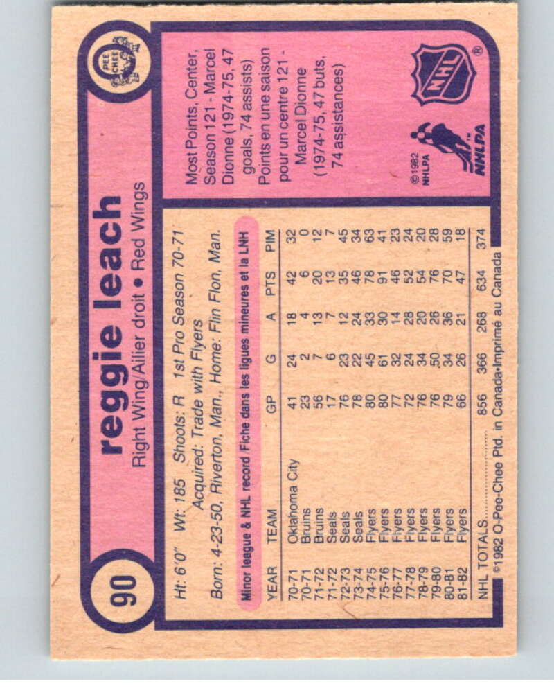 1982-83 O-Pee-Chee #90 Reggie Leach  RC Rookie Detroit Red Wings  V57744 Image 2