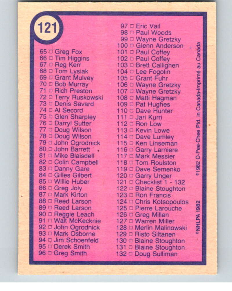 1982-83 O-Pee-Chee #121 Checklist 1-132 CL   V58034 Image 2