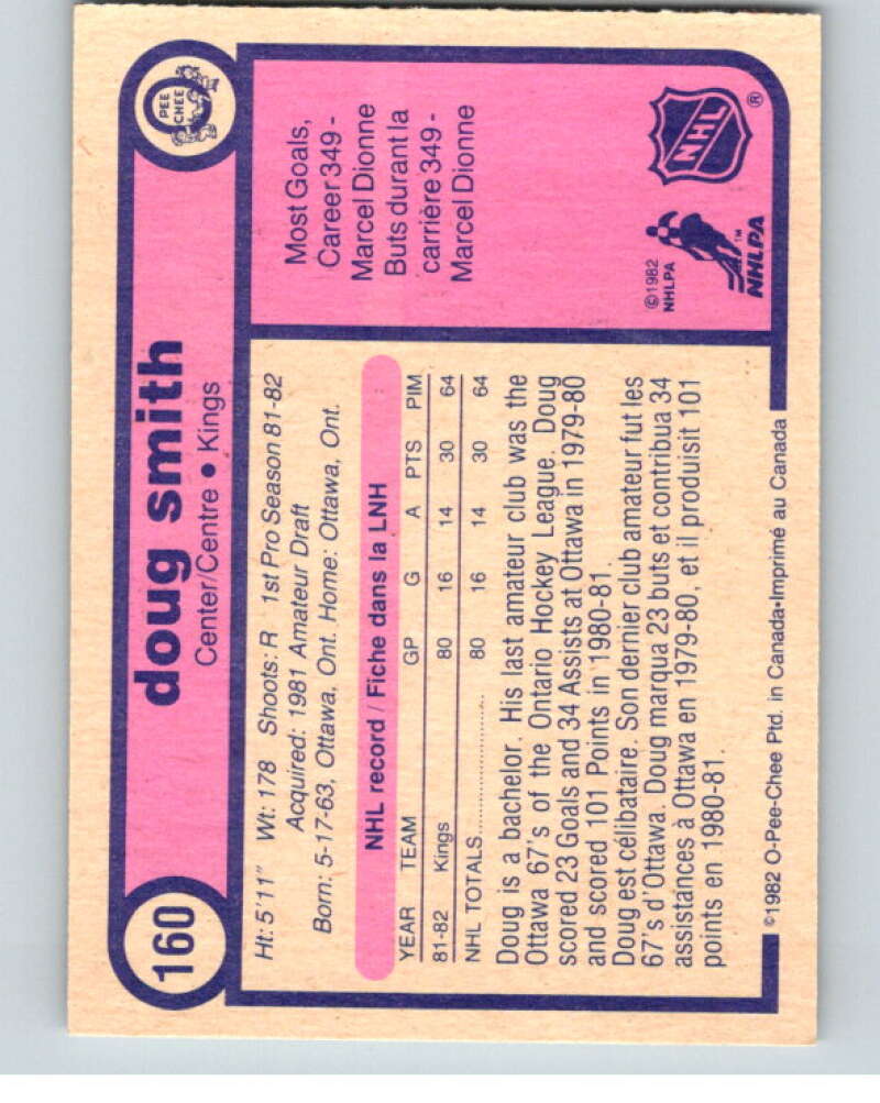 1982-83 O-Pee-Chee #160 Doug Smith  RC Rookie Los Angeles Kings  V58215 Image 2