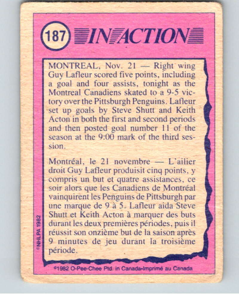 1982-83 O-Pee-Chee #187 Guy Lafleur IA  Montreal Canadiens  V58390 Image 2